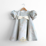 Girls Fine Jacquard Celebration Dress Floral Grey & Gold
