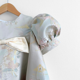 Girls Fine Jacquard Celebration Dress Floral Grey & Gold