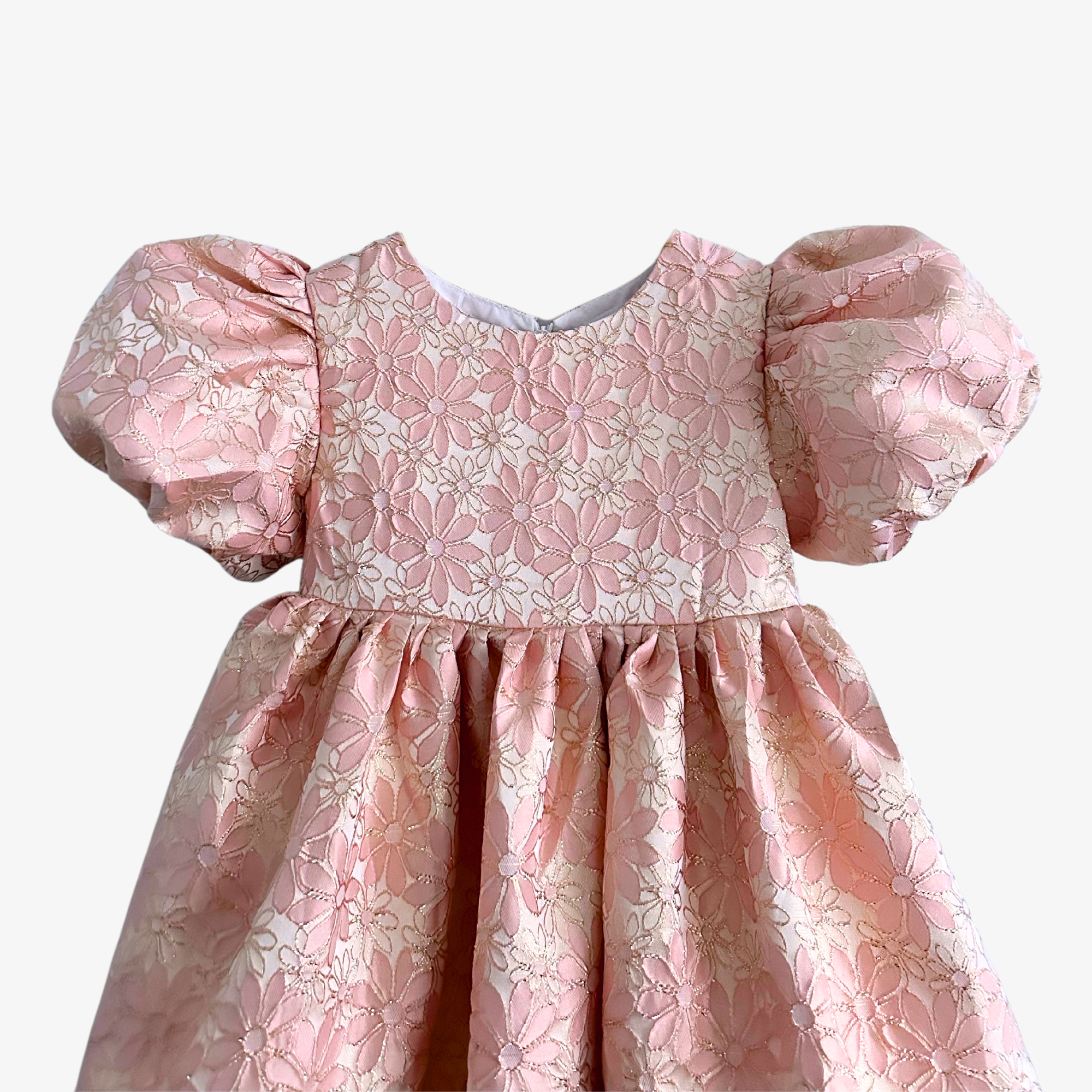 Girls Fine Jacquard Celebration Dress Floral Pink & Gold 6Y / Pink & Gold