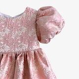 Girls Fine Jacquard Celebration Dress Floral Pink & Gold