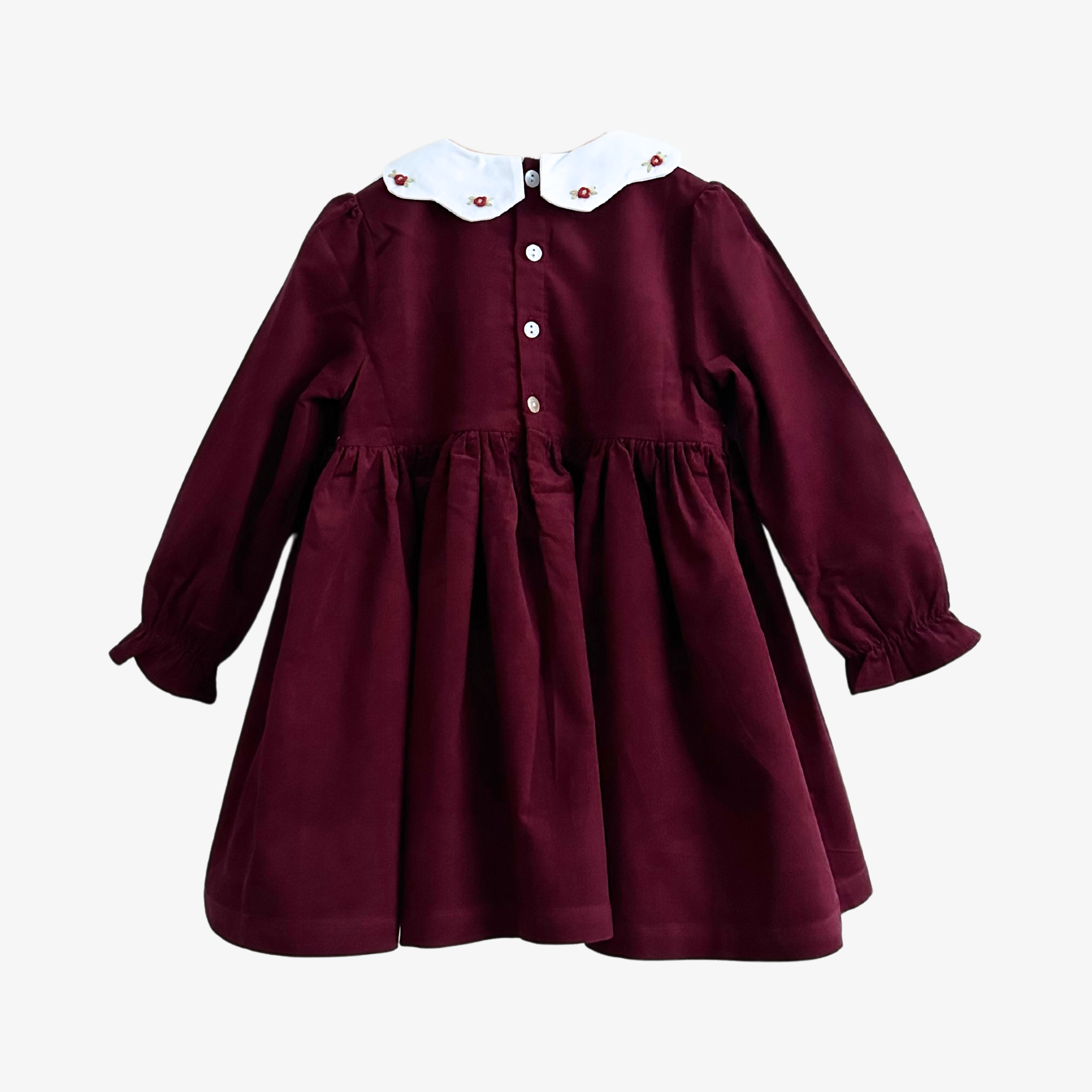 Girls Long Sleeve Corduroy Embroidered Smocked Dress Burgundy 6Y Girls Long Sleeve Corduroy Embroidered Smocked Dress Burgundy 6Y