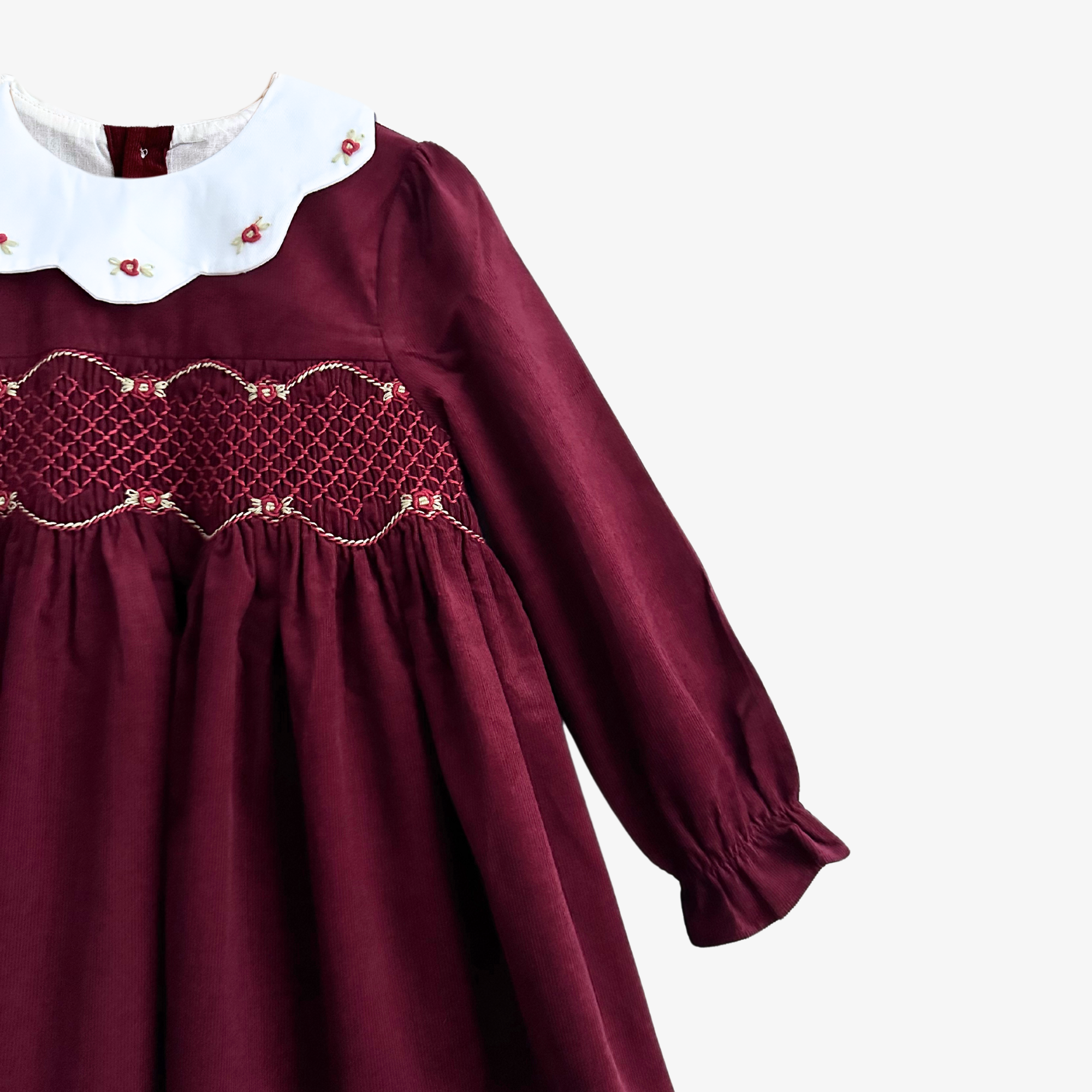 Girls Long Sleeve Corduroy Embroidered Smocked Dress Burgundy 6Y Girls Long Sleeve Corduroy Embroidered Smocked Dress Burgundy 6Y