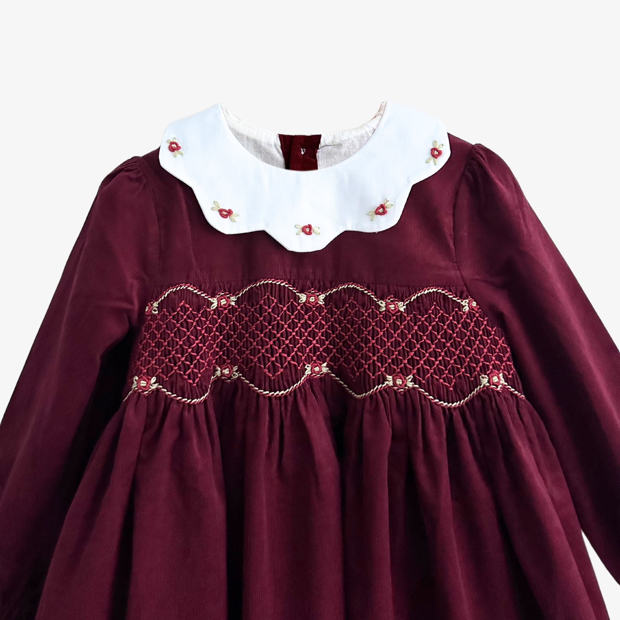 Girls Long Sleeve Corduroy Embroidered Smocked Dress Burgundy 6Y Girls Long Sleeve Corduroy Embroidered Smocked Dress Burgundy 6Y