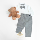 Boys Long Sleeve Oxford Dress Shirt & Pants Matching Outfit Gray & White