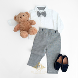 Boys Long Sleeve Oxford Dress Shirt & Pants Matching Outfit Gray & White