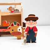 Children's Early Learning Cognitive Wooden Toys Farmer & Barn Animals Play Set
