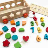 Children's Early Learning Cognitive Wooden Toys Numbers & Shapes Trailer Activity Center Play Set
