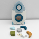 Children's Early Learning Cognitive Wooden Toys Rocket Ship Activity Center Play Set