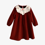 Girls Long Sleeve Corduroy Embroidered Dress