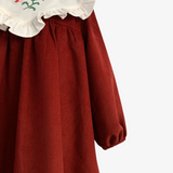 Girls Long Sleeve Corduroy Embroidered Dress