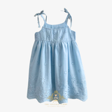 Girls Eyelet Embroidered Lace Dress Bohemian Sky Blue