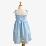Girls Eyelet Embroidered Lace Dress Bohemian Sky Blue