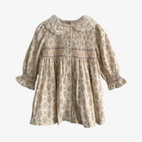 Girls Floral Long Sleeve Corduroy Smocked Dress