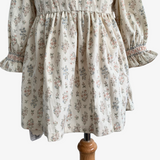 Girls Floral Long Sleeve Corduroy Smocked Dress