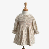 Girls Floral Long Sleeve Corduroy Smocked Dress