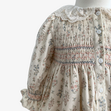 Girls Floral Long Sleeve Corduroy Smocked Dress