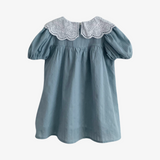 Girls Lace Embroidery Puritan Collar Dress