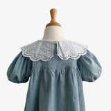 Girls Lace Embroidery Puritan Collar Dress