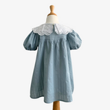 Girls Lace Embroidery Puritan Collar Dress