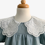 Girls Lace Embroidery Puritan Collar Dress