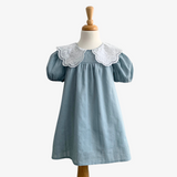 Girls Lace Embroidery Puritan Collar Dress