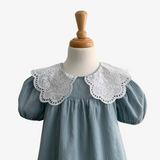 Girls Lace Embroidery Puritan Collar Dress