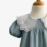 Girls Lace Embroidery Puritan Collar Dress