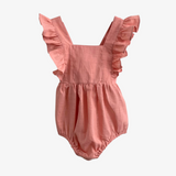 Girls Linen Romper Blush