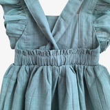 Girls Linen Summer Dress Ocean Blue