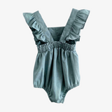 Girls Linen Romper Ocean Blue