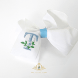 Girls Grosgrain Ribbon Clip-On Hair Bows Embroidered Floral Letter Set of 2