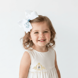 Girls Grosgrain Ribbon Clip-On Hair Bows Embroidered Floral Letter Set of 2