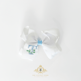 Girls Grosgrain Ribbon Clip-On Hair Bows Embroidered Floral Letter Set of 2