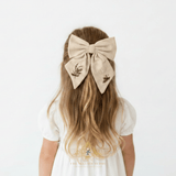 Girls Embroidered Floral Hair Bow Clip-On Kids Hair Accessory Wildflowers Cream