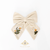 Girls Embroidered Floral Hair Bow Clip-On Kids Hair Accessory Wildflowers Cream