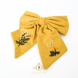 Girls Embroidered Floral Hair Bow Clip-On Kids Hair Accessory Wildflowers Yellow