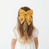Girls Embroidered Floral Hair Bow Clip-On Kids Hair Accessory Wildflowers Yellow