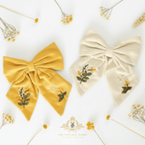 Girls Embroidered Floral Hair Bow Clip-On Kids Hair Accessory Wildflowers Cream