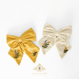 Girls Embroidered Floral Hair Bow Clip-On Kids Hair Accessory Wildflowers Cream