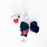 Girls Grosgrain Ribbon Clip-On Hair Bows Embroidered Back to School Set of 2