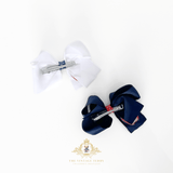Girls Grosgrain Ribbon Clip-On Hair Bows Embroidered Back to School Set of 2