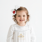 Girls Grosgrain Ribbon Clip-On Hair Bows Embroidered Back to School Set of 2