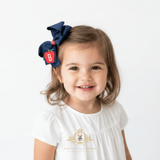 Girls Grosgrain Ribbon Clip-On Hair Bows Embroidered Back to School Set of 2
