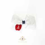 Girls Grosgrain Ribbon Clip-On Hair Bows Embroidered Back to School Set of 2