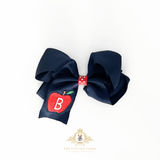 Girls Grosgrain Ribbon Clip-On Hair Bows Embroidered Back to School Set of 2