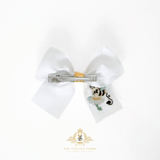 Girls Grosgrain Ribbon Clip-On Hair Bows Embroidered Bumble Bee & Daisy 4" Medium