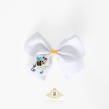 Girls Grosgrain Ribbon Clip-On Hair Bows Embroidered Bumble Bee & Daisy 4" Medium
