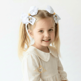Girls Grosgrain Ribbon Clip-On Hair Bows Embroidered Bumble Bee & Daisy 4" Medium