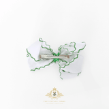 Girls Grosgrain Ribbon Clip-On Hair Bows Embroidered St. Patrick's Day Clover Set of 2