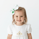 Girls Grosgrain Ribbon Clip-On Hair Bows Embroidered St. Patrick's Day Clover Set of 2